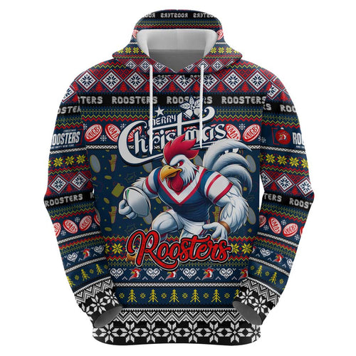 Personalized Roosters Rugby Xmas Hoodie Australia NRL Mascot