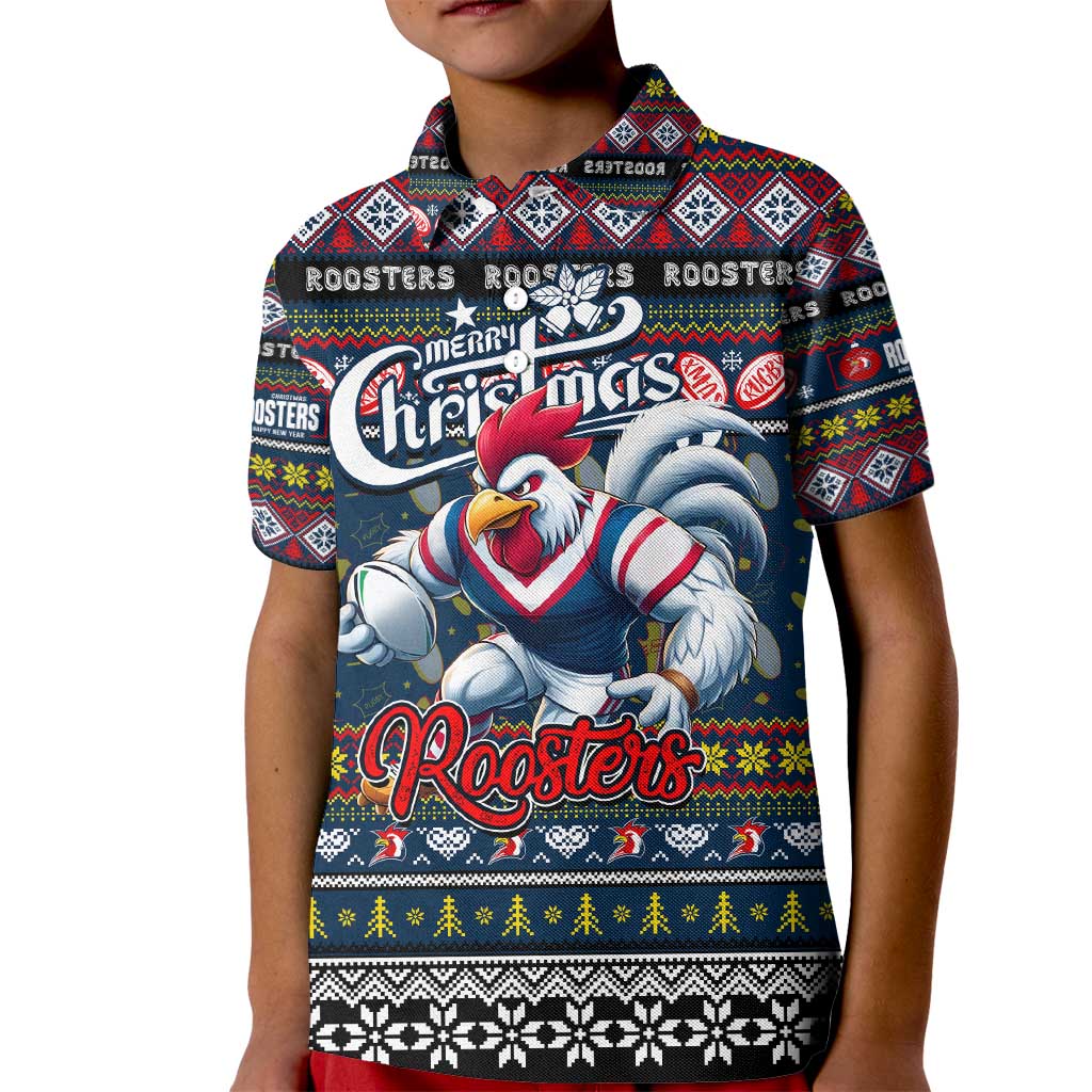Personalized Roosters Rugby Xmas Kid Polo Shirt Australia NRL Mascot