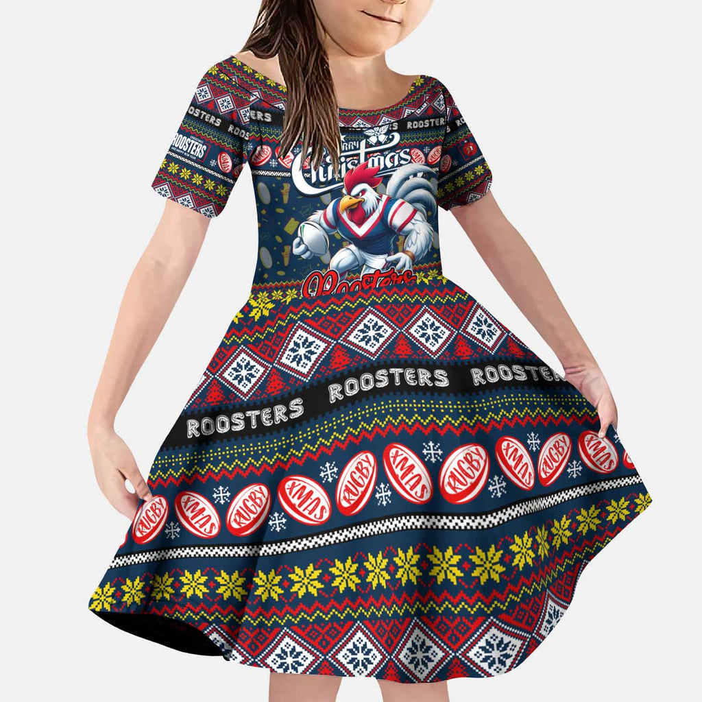 Personalized Roosters Rugby Xmas Kid Short Sleeve Dress Australia NRL Mascot