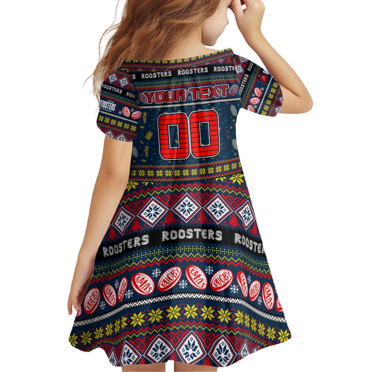 Personalized Roosters Rugby Xmas Kid Short Sleeve Dress Australia NRL Mascot