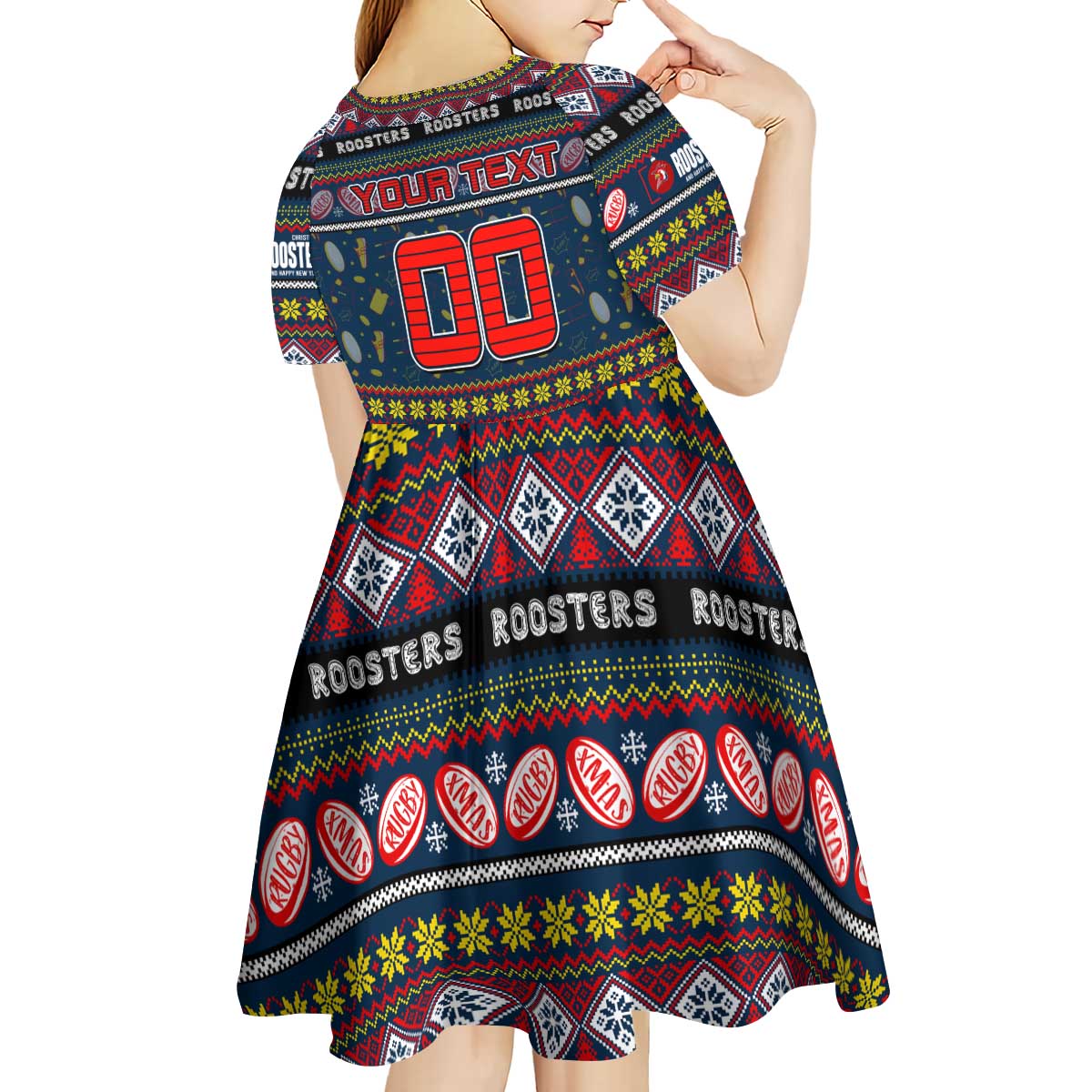 Personalized Roosters Rugby Xmas Kid Short Sleeve Dress Australia NRL Mascot