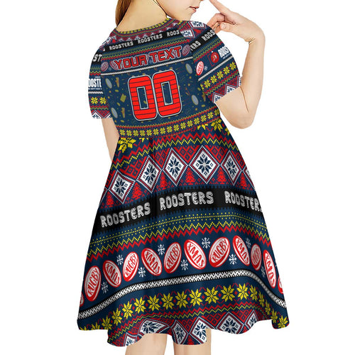 Personalized Roosters Rugby Xmas Kid Short Sleeve Dress Australia NRL Mascot