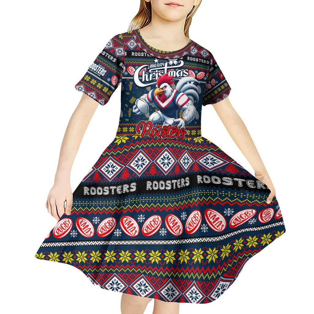 Personalized Roosters Rugby Xmas Kid Short Sleeve Dress Australia NRL Mascot