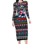 Personalized Roosters Rugby Xmas Long Sleeve Bodycon Dress Australia NRL Mascot