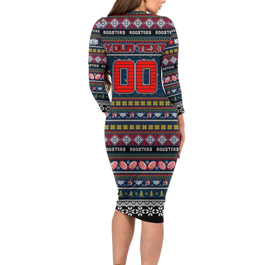 Personalized Roosters Rugby Xmas Long Sleeve Bodycon Dress Australia NRL Mascot