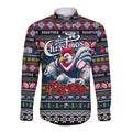 Personalized Roosters Rugby Xmas Long Sleeve Button Shirt Australia NRL Mascot
