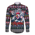 Personalized Roosters Rugby Xmas Long Sleeve Button Shirt Australia NRL Mascot