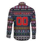 Personalized Roosters Rugby Xmas Long Sleeve Button Shirt Australia NRL Mascot