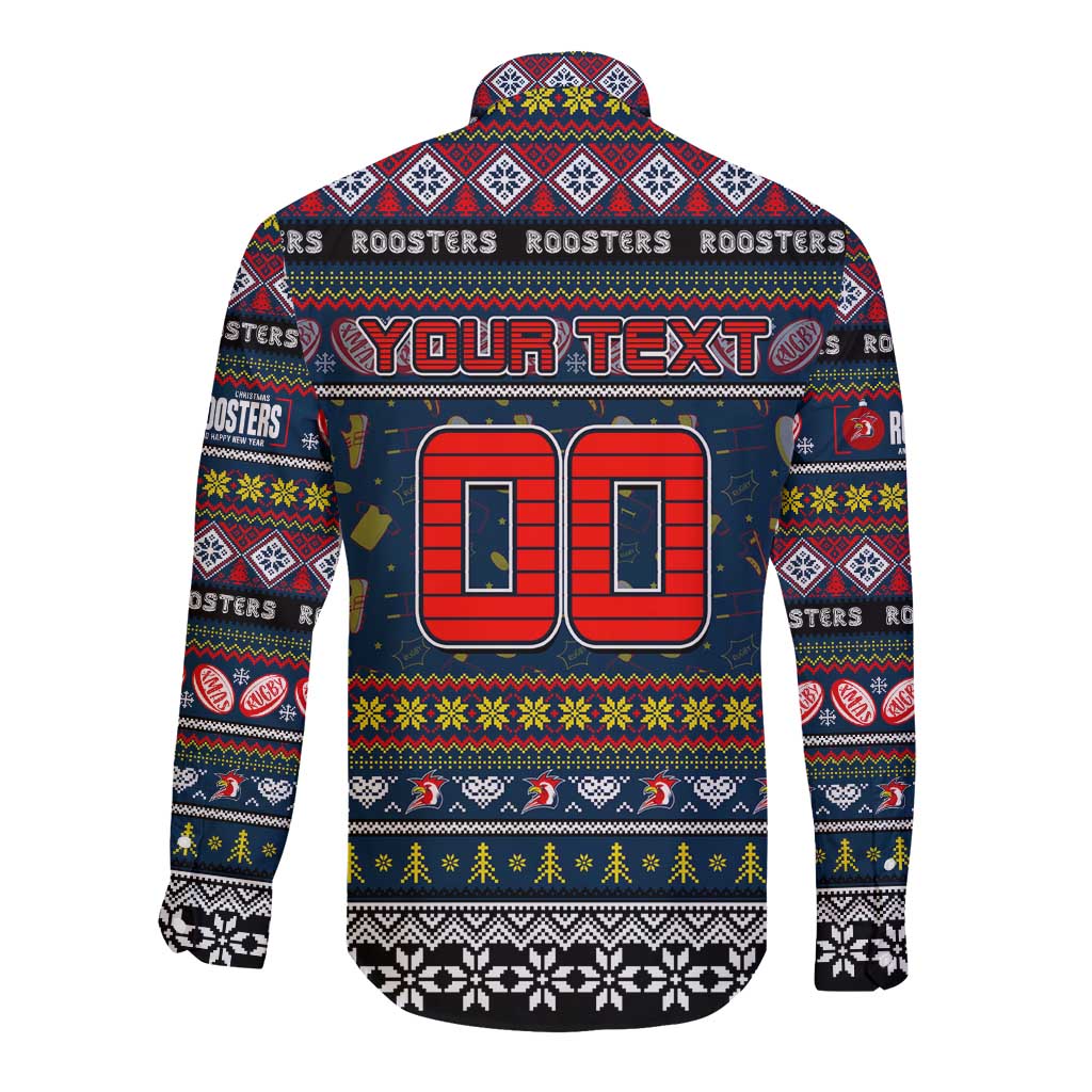 Personalized Roosters Rugby Xmas Long Sleeve Button Shirt Australia NRL Mascot