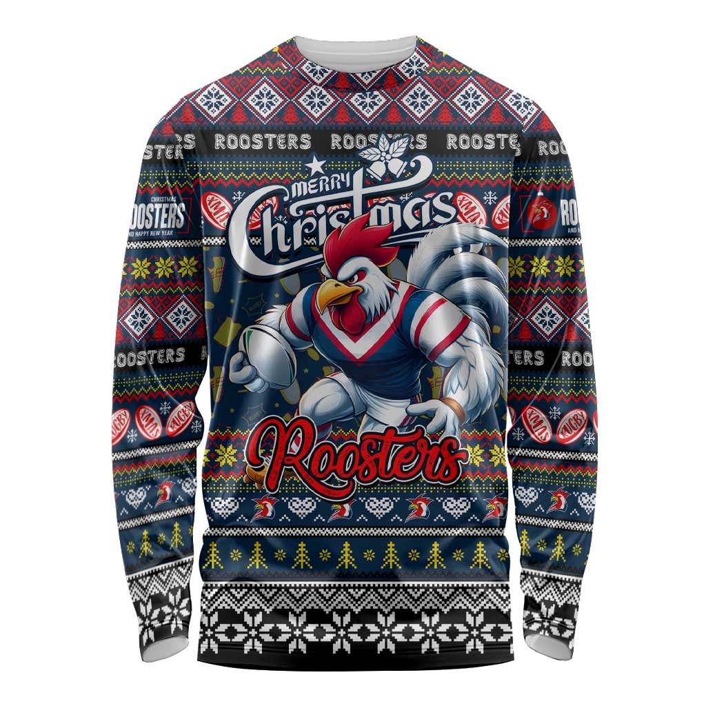 Personalized Roosters Rugby Xmas Long Sleeve Shirt Australia NRL Mascot