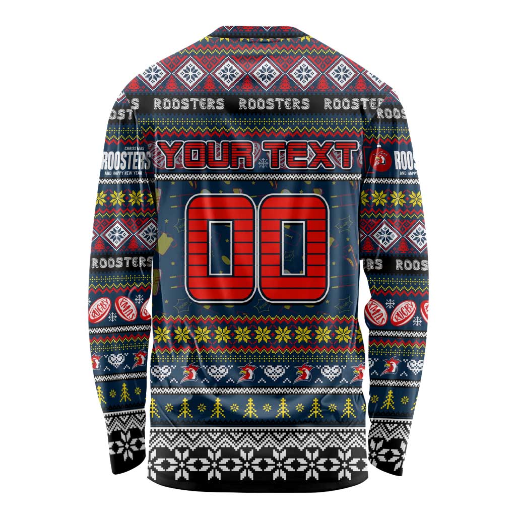 Personalized Roosters Rugby Xmas Long Sleeve Shirt Australia NRL Mascot