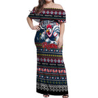 Personalized Roosters Rugby Xmas Off Shoulder Maxi Dress Australia NRL Mascot