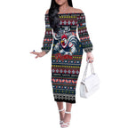 Personalized Roosters Rugby Xmas Off The Shoulder Long Sleeve Dress Australia NRL Mascot