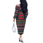 Personalized Roosters Rugby Xmas Off The Shoulder Long Sleeve Dress Australia NRL Mascot