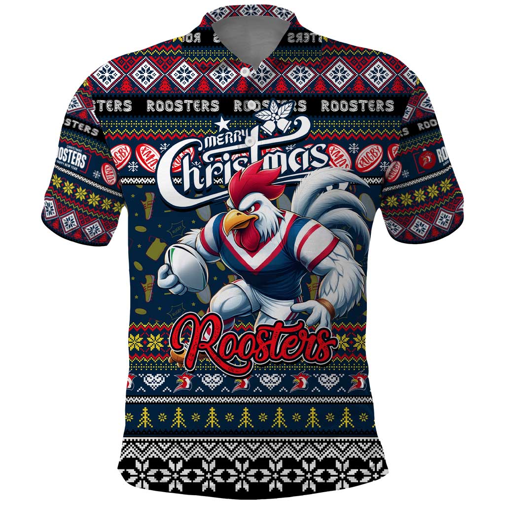 Personalized Roosters Rugby Xmas Polo Shirt Australia NRL Mascot