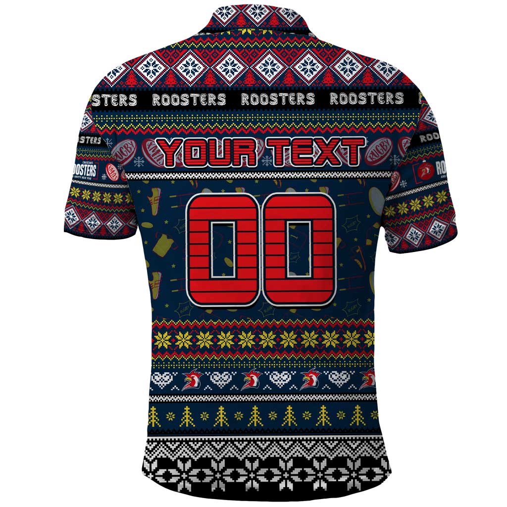 Personalized Roosters Rugby Xmas Polo Shirt Australia NRL Mascot