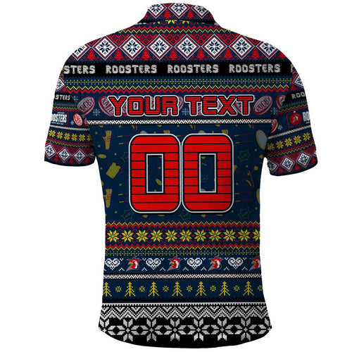 Personalized Roosters Rugby Xmas Polo Shirt Australia NRL Mascot