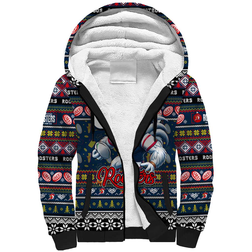 Personalized Roosters Rugby Xmas Sherpa Hoodie Australia NRL Mascot