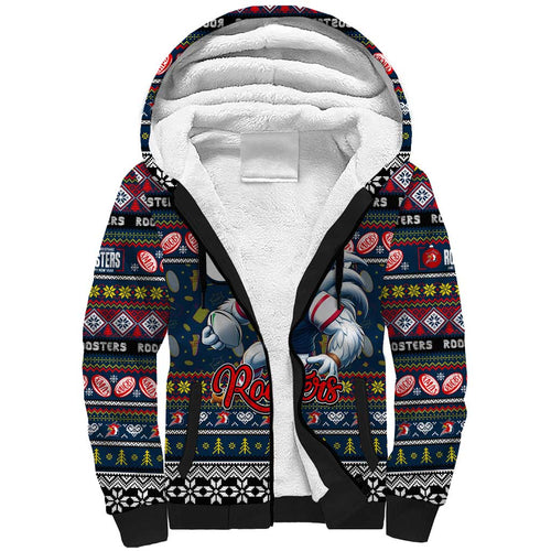 Personalized Roosters Rugby Xmas Sherpa Hoodie Australia NRL Mascot