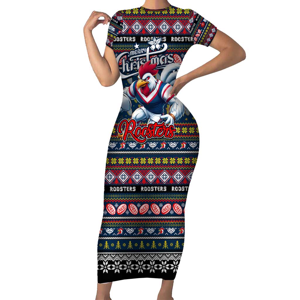Personalized Roosters Rugby Xmas Short Sleeve Bodycon Dress Australia NRL Mascot