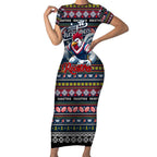 Personalized Roosters Rugby Xmas Short Sleeve Bodycon Dress Australia NRL Mascot