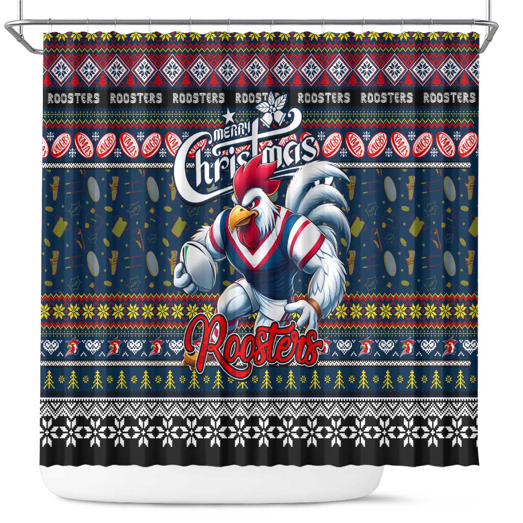 Roosters Rugby Xmas Shower Curtain Australia NRL Mascot