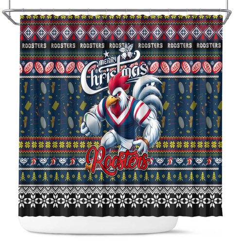 Roosters Rugby Xmas Shower Curtain Australia NRL Mascot