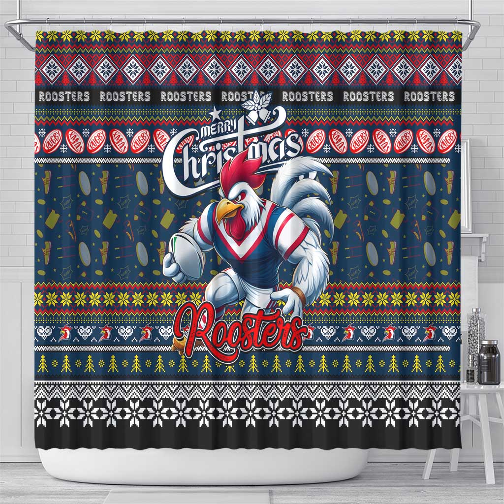 Roosters Rugby Xmas Shower Curtain Australia NRL Mascot