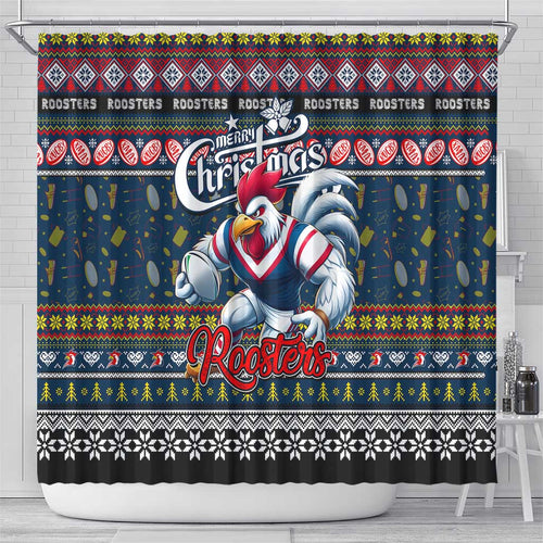Roosters Rugby Xmas Shower Curtain Australia NRL Mascot