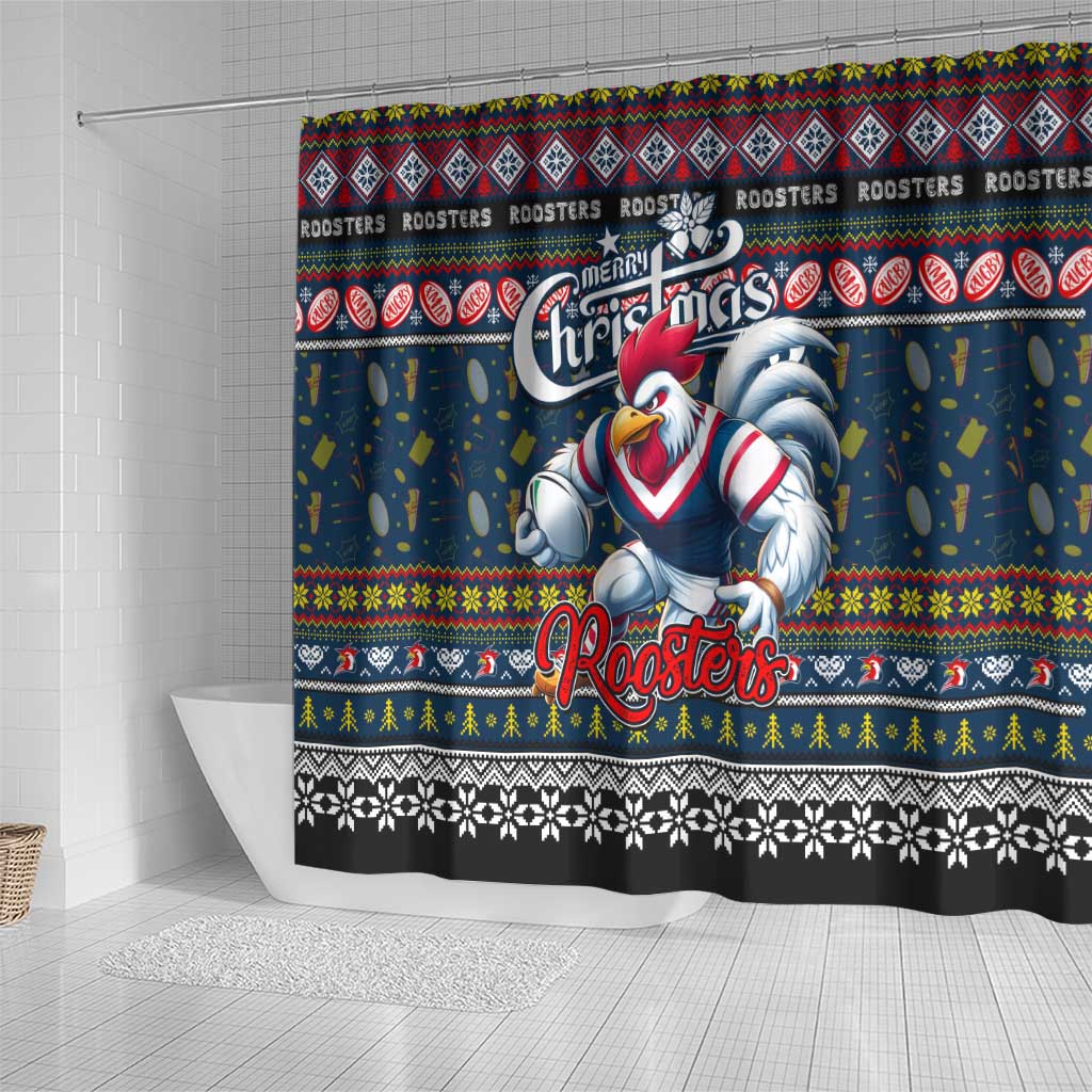 Roosters Rugby Xmas Shower Curtain Australia NRL Mascot