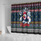 Roosters Rugby Xmas Shower Curtain Australia NRL Mascot