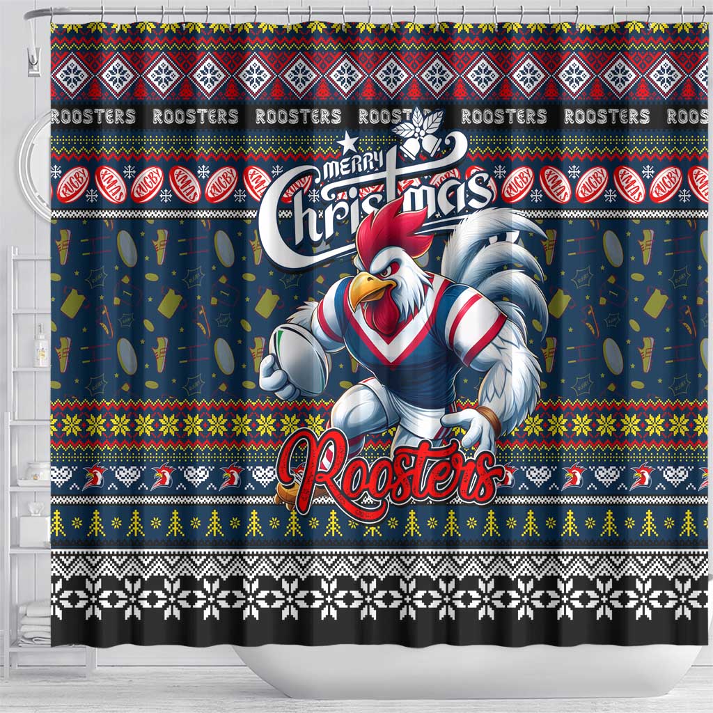 Roosters Rugby Xmas Shower Curtain Australia NRL Mascot