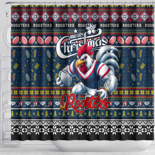 Roosters Rugby Xmas Shower Curtain Australia NRL Mascot