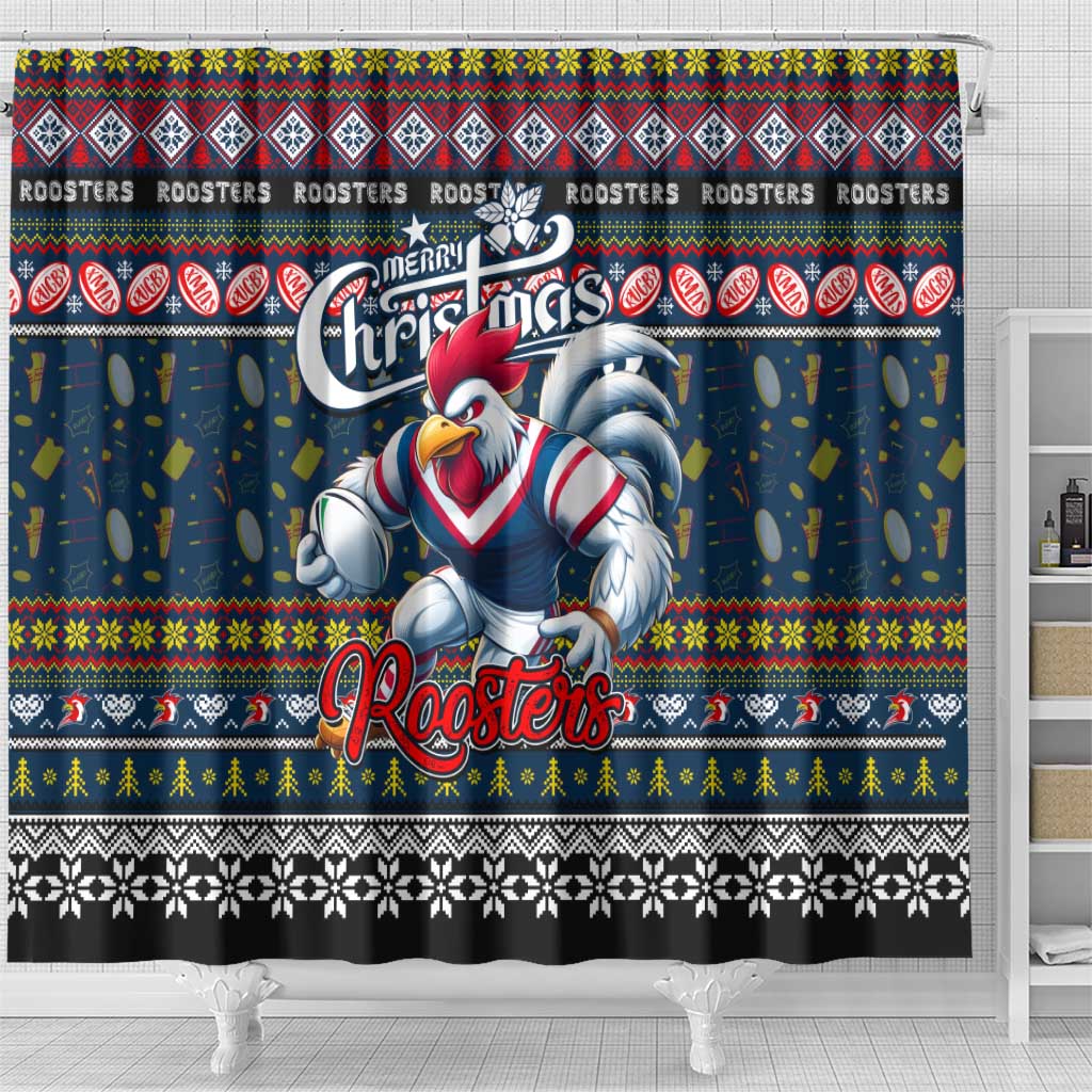 Roosters Rugby Xmas Shower Curtain Australia NRL Mascot