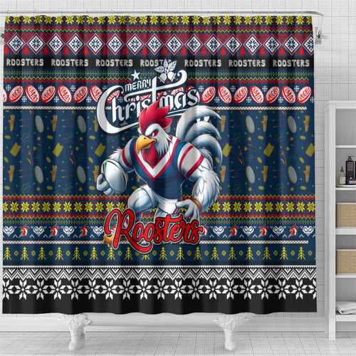 Roosters Rugby Xmas Shower Curtain Australia NRL Mascot