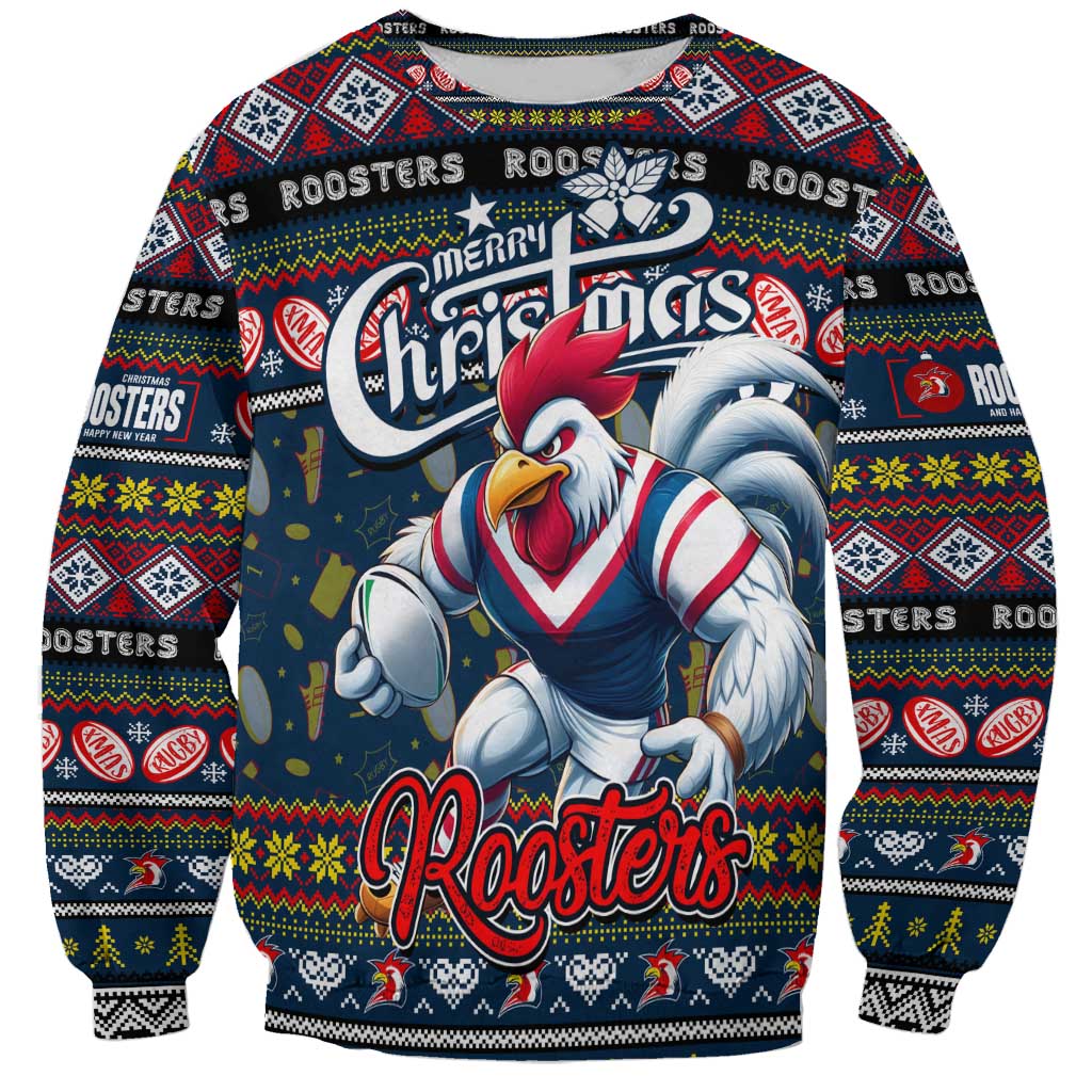 Personalized Roosters Rugby Xmas Sweatshirt Australia NRL Mascot