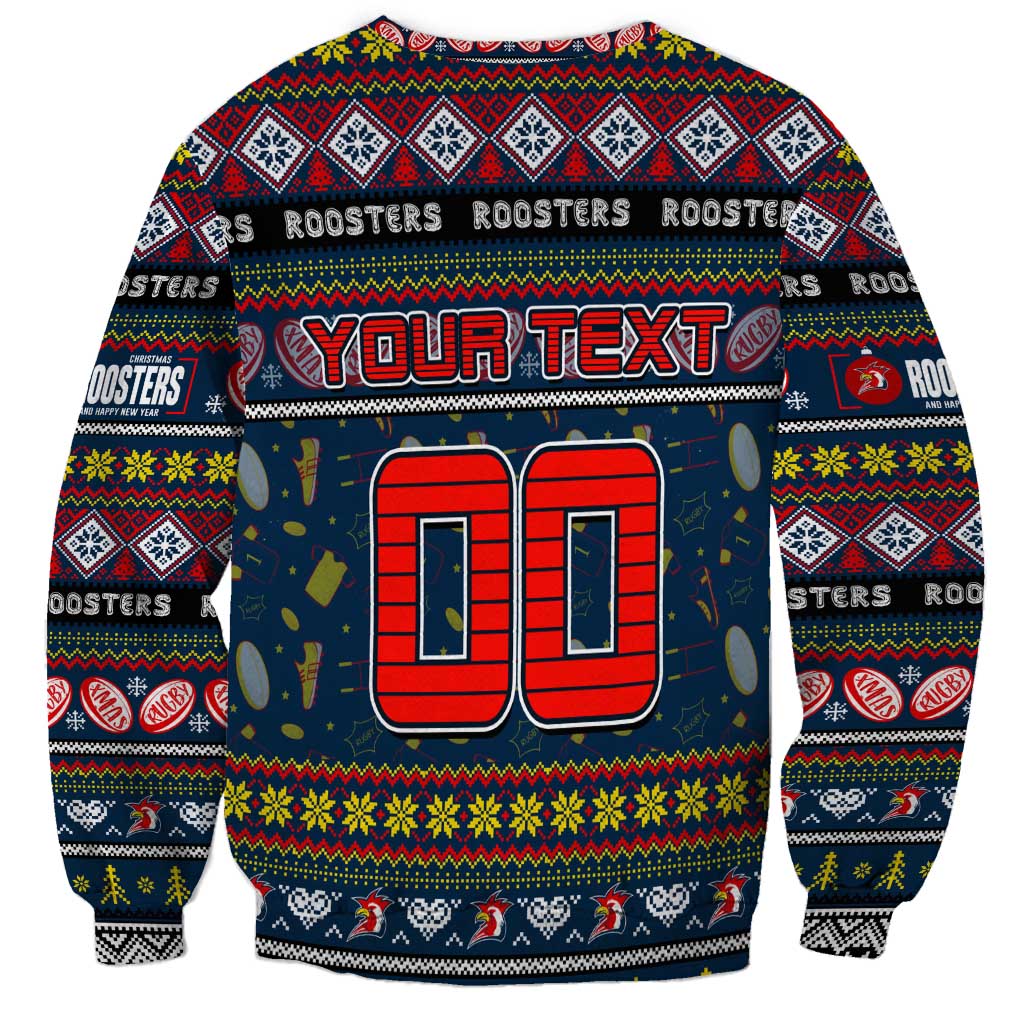 Personalized Roosters Rugby Xmas Sweatshirt Australia NRL Mascot