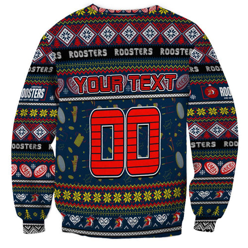 Personalized Roosters Rugby Xmas Sweatshirt Australia NRL Mascot