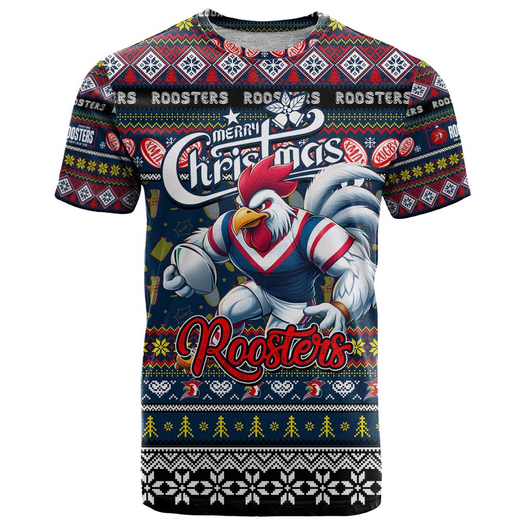 Personalized Roosters Rugby Xmas T Shirt Australia NRL Mascot