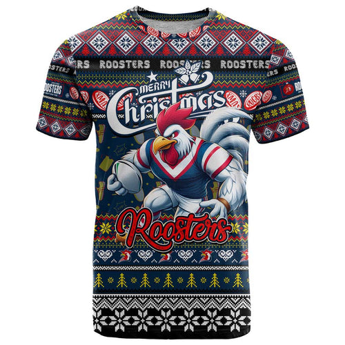 Personalized Roosters Rugby Xmas T Shirt Australia NRL Mascot