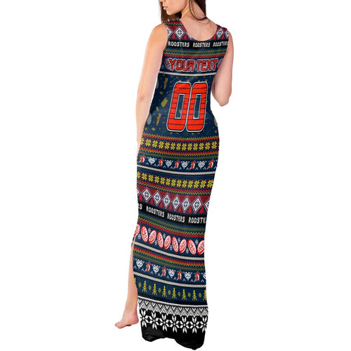 Personalized Roosters Rugby Xmas Tank Maxi Dress Australia NRL Mascot
