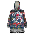 Personalized Roosters Rugby Xmas Wearable Blanket Hoodie Australia NRL Mascot
