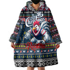 Personalized Roosters Rugby Xmas Wearable Blanket Hoodie Australia NRL Mascot