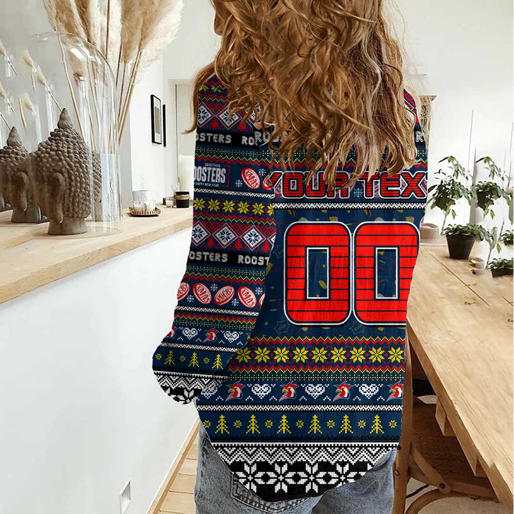 Personalized Roosters Rugby Xmas Women Casual Shirt Australia NRL Mascot
