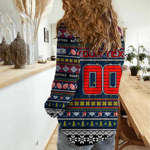 Personalized Roosters Rugby Xmas Women Casual Shirt Australia NRL Mascot
