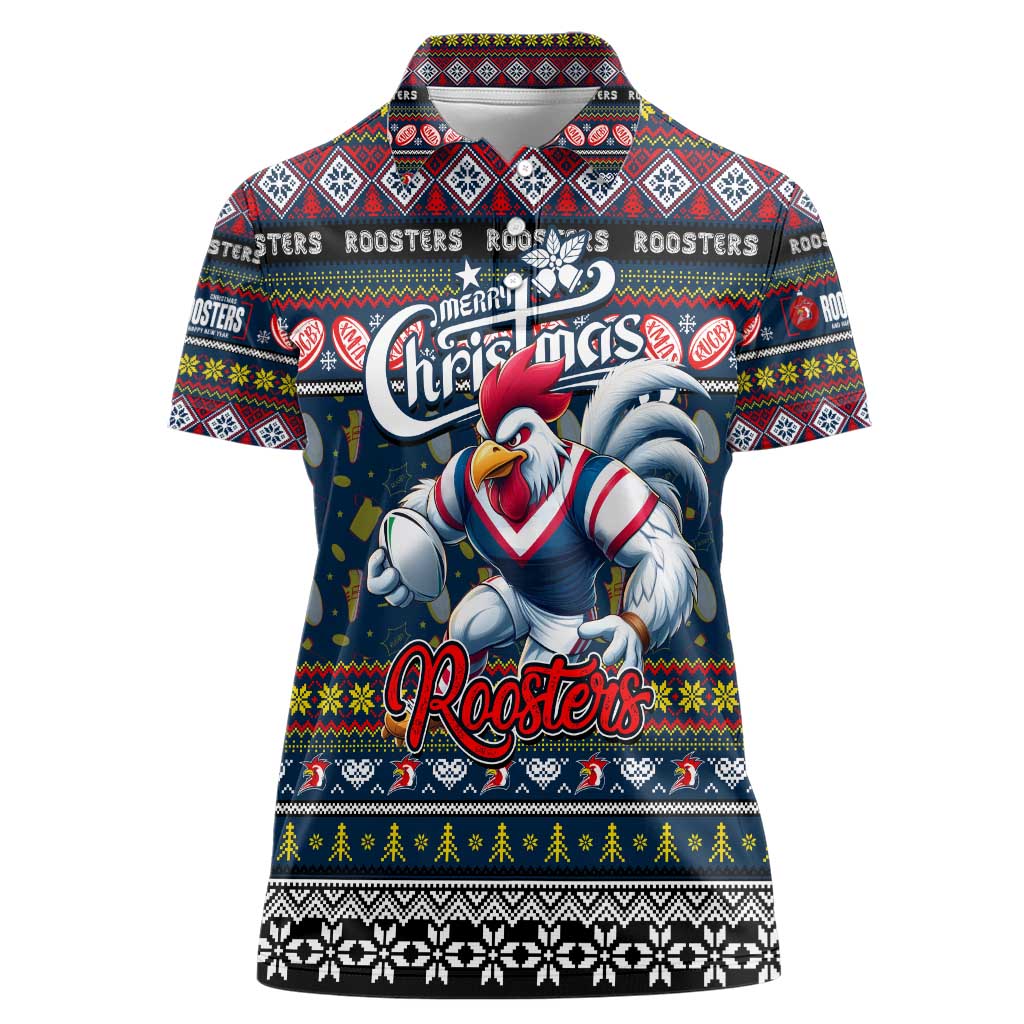 Personalized Roosters Rugby Xmas Women Polo Shirt Australia NRL Mascot