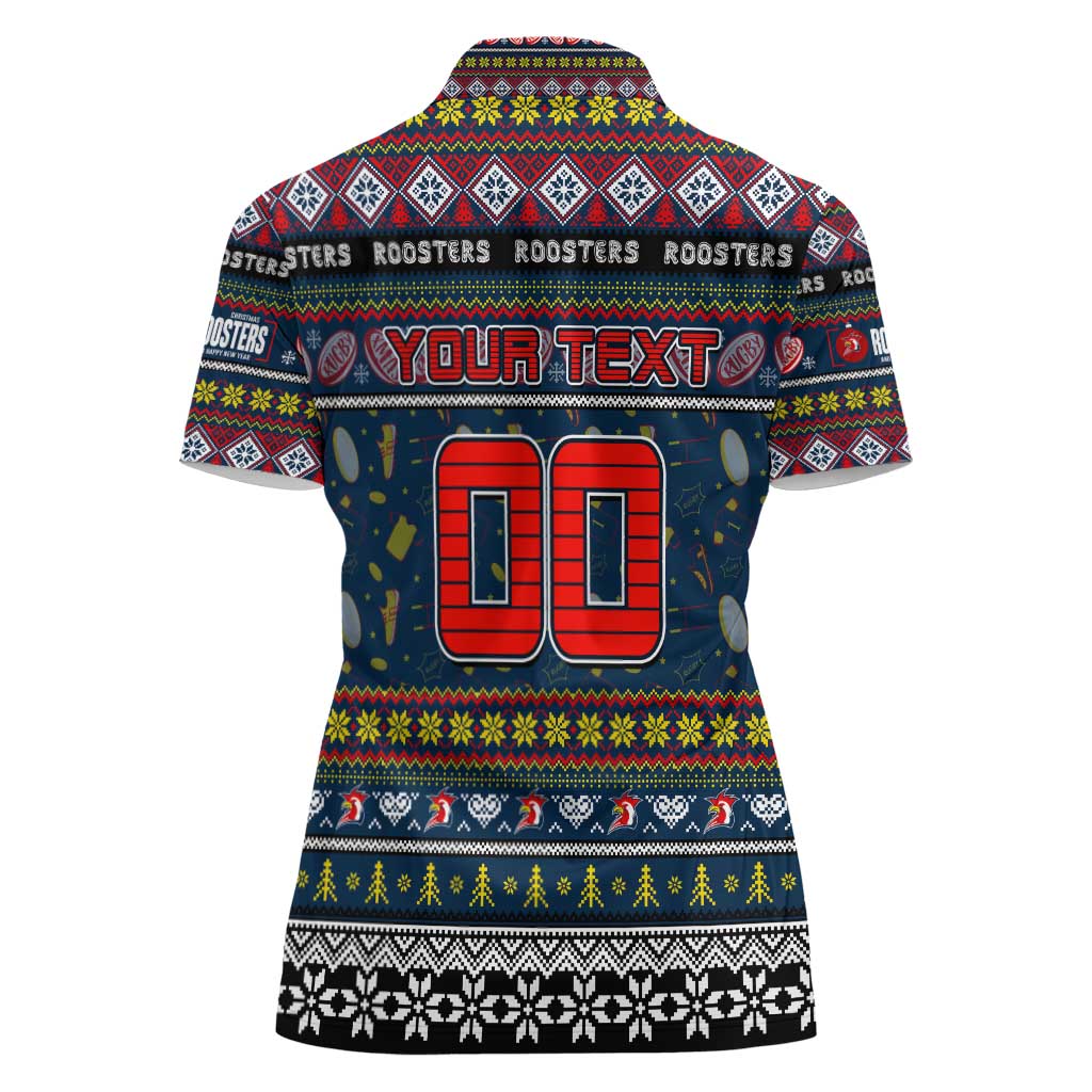 Personalized Roosters Rugby Xmas Women Polo Shirt Australia NRL Mascot