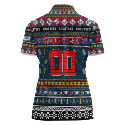 Personalized Roosters Rugby Xmas Women Polo Shirt Australia NRL Mascot