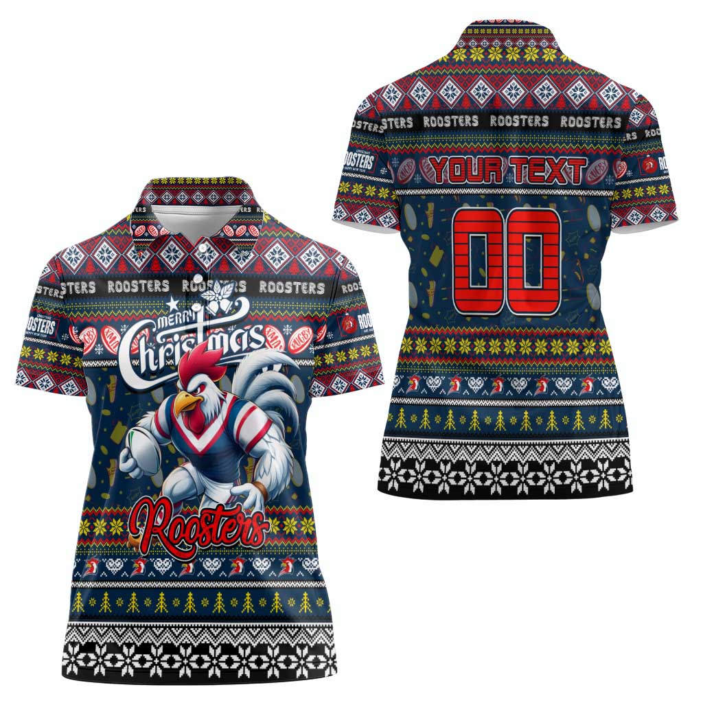 Personalized Roosters Rugby Xmas Women Polo Shirt Australia NRL Mascot