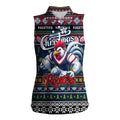 Personalized Roosters Rugby Xmas Women Sleeveless Polo Shirt Australia NRL Mascot